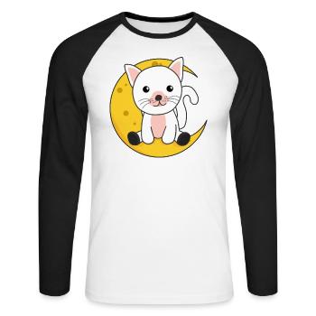 Moon Cat Cute Animals for Kids for the Night - Unisex Long Sleeve Baseball T-Shirt - white/black - Front - Nik (191cm)