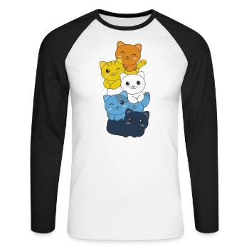 Aroace Flag Pride LGBTQ Cute Cats Bunch - Unisex Long Sleeve Baseball T-Shirt - white/black - Front - Nik (191cm)