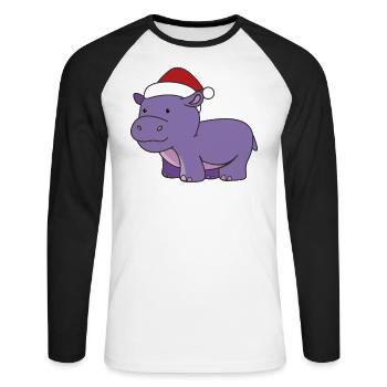 Hippo Christmas Winter Animals Hippos - Unisex Long Sleeve Baseball T-Shirt - white/black - Front - Nik (191cm)