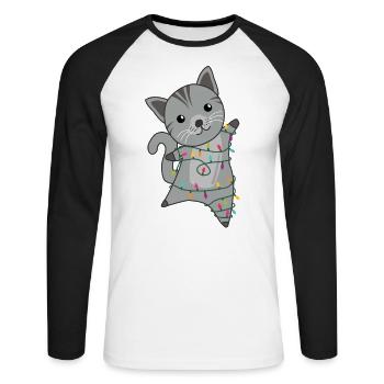 Katze Weihnachten Schnee Winter Tiere Katzen - Unisex Baseballshirt langarm - Weiß/Schwarz - Vorne - Nik (191cm)