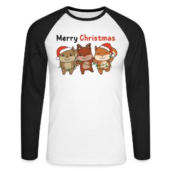 Squirrel, Christmas, Winter, Animals, Squirrel - Unisex Long Sleeve Baseball T-Shirt - white/black - Front - Nik (191cm)