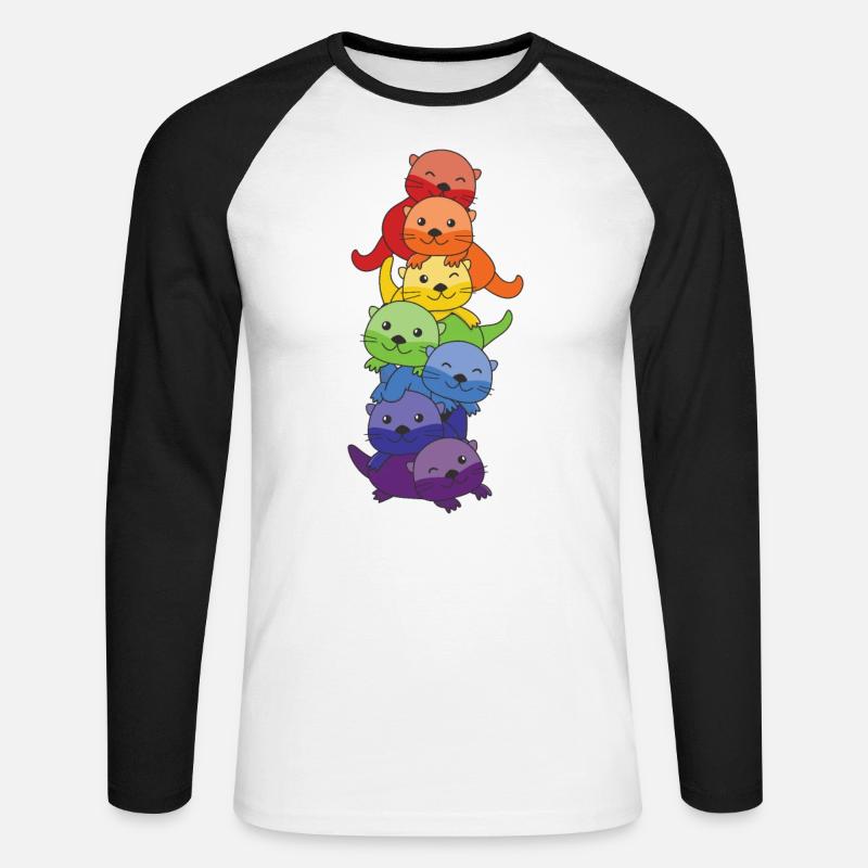 Regenbogen Flag Pride LGBTQ süßer Otter Stapel - Unisex Baseballshirt langarm - Weiß/Schwarz