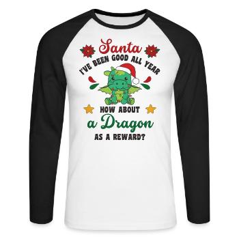 Ich will ein Drache zu Weihnachten süße Drachen - Unisex Baseballshirt langarm - Weiß/Schwarz - Vorne - Nik (191cm)