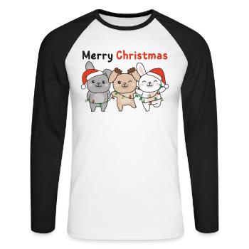 Lapin, Noël, Hiver, Animaux, Lapin - T-shirt baseball manches longues Homme - blanc/noir - Devant - Nik (191cm)