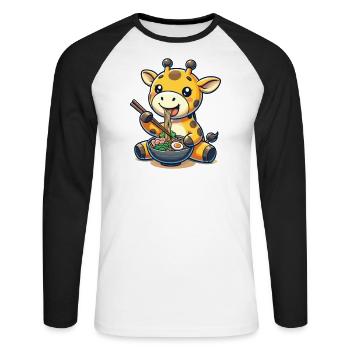girafe mignonne mange des nouilles ramen ramen ramen - T-shirt baseball manches longues Homme - blanc/noir - Devant - Nik (191cm)