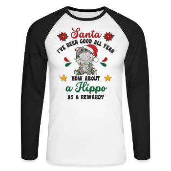 Je veux un hippopotame pour Noël hippopotames mignons - T-shirt baseball manches longues Homme - blanc/noir - Devant - Nik (191cm)