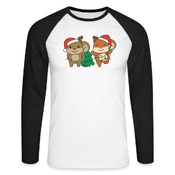 Squirrel, Christmas, Winter, Animals, Squirrel - Unisex Long Sleeve Baseball T-Shirt - white/black - Front - Nik (191cm)