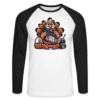 Thanksgiving Grandma Turkey Knitting - Unisex Long Sleeve Baseball T-Shirt - white/black - Front - Nik (191cm)