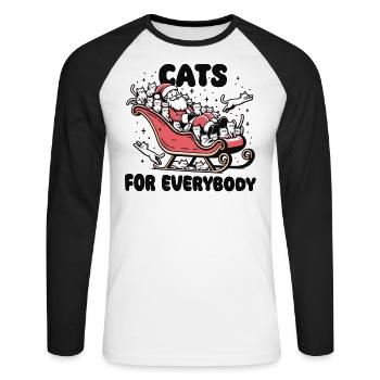 Père Noël avec traîneau à chat – Cats for - T-shirt baseball manches longues Homme - blanc/noir - Devant - Nik (191cm)