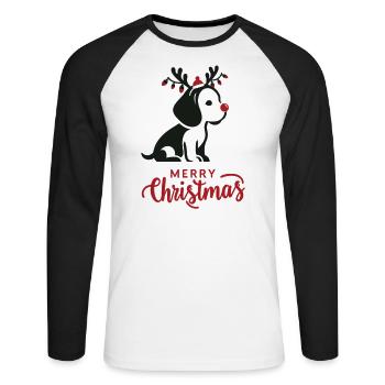 Beagle Noël Hiver Animaux Chiens - T-shirt baseball manches longues Homme - blanc/noir - Devant - Nik (191cm)