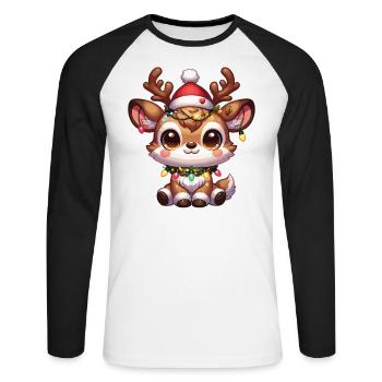 Weihnachtsmütze Weihnachten Lichterkette Reindeer - Unisex Baseballshirt langarm - Weiß/Schwarz - Vorne - Nik (191cm)