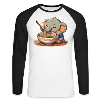 éléphant mignon mange des nouilles ramen ramen ramen - T-shirt baseball manches longues Homme - blanc/noir - Devant - Nik (191cm)