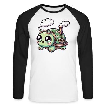 Kawaii Steampunk tortue Fantasy tortue - T-shirt baseball manches longues Homme - blanc/noir - Devant - Nik (191cm)