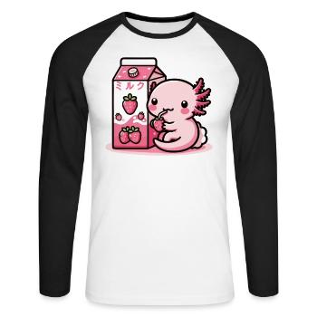Axolotl lait de fraise rétro kawaii japon axolotl - T-shirt baseball manches longues Homme - blanc/noir - Devant - Nik (191cm)