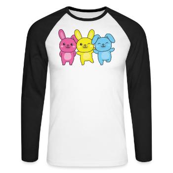 Pansexuel Drapeau Fierté LGBTQ Lapin mignon - T-shirt baseball manches longues Homme - blanc/noir - Devant - Nik (191cm)