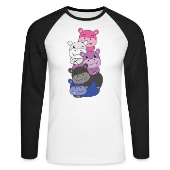 Genderfluid Flag Pride LGBTQ Cute Hippo - Unisex Long Sleeve Baseball T-Shirt - white/black - Front - Nik (191cm)