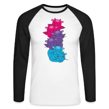 androgyn Flag Pride LGBTQ süße Drache - Unisex Baseballshirt langarm - Weiß/Schwarz - Vorne - Nik (191cm)