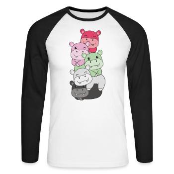 réciprocité drapeau fierté LGBTQ hippopotame mignon - T-shirt baseball manches longues Homme - blanc/noir - Devant - Nik (191cm)