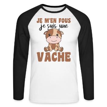 Je m'en fous je suis une vache - süße Kuh - Unisex Baseballshirt langarm - Weiß/Schwarz - Vorne - Nik (191cm)