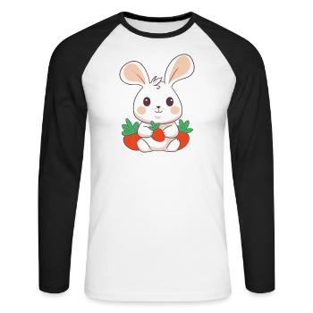 Lapin, lapin, animaux mignons, lapin de Pâques, - T-shirt baseball manches longues Homme - blanc/noir - Devant - Nik (191cm)