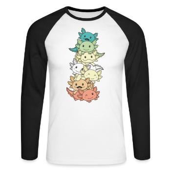 Genderfloren Flag Pride LGBTQ Axolotl Tower - Unisex Long Sleeve Baseball T-Shirt - white/black - Front - Nik (191cm)