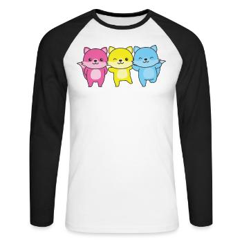 Pansexuel Drapeau Fierté LGBTQ Mignon Renard - T-shirt baseball manches longues Homme - blanc/noir - Devant - Nik (191cm)