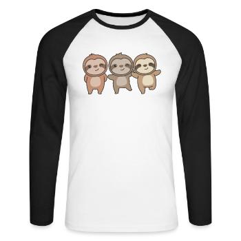 sloth, cute animals for kids, manga sloths - Unisex Long Sleeve Baseball T-Shirt - white/black - Front - Nik (191cm)