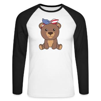 4th of July american bear for kids usa cute animal - Unisex Baseballshirt langarm - Weiß/Schwarz - Vorne - Nik (191cm)