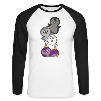 Asexual Flag Pride LGBTQ Cute Penguin Bunch - Unisex Long Sleeve Baseball T-Shirt - white/black - Front - Nik (191cm)