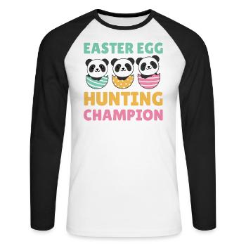 süße Pandas zu Ostern mit Ostereiern Panda - Unisex Baseballshirt langarm - Weiß/Schwarz - Vorne - Nik (191cm)