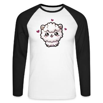 Kawaii Alpaga Motif Mignon - T-shirt baseball manches longues Homme - blanc/noir - Devant - Nik (191cm)