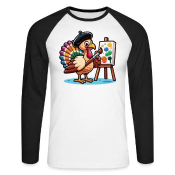 Thanksgiving Artiste Turquie Peintre - T-shirt baseball manches longues Homme - blanc/noir - Devant - Nik (191cm)