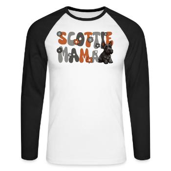 Scottish Terrier Groovy Scottie Mama - Unisex Long Sleeve Baseball T-Shirt - white/black - Front - Nik (191cm)