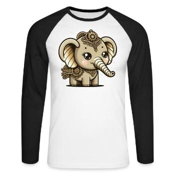 Kawaii Steampunk éléphant fantaisie amant d’éléphant - T-shirt baseball manches longues Homme - blanc/noir - Devant - Nik (191cm)