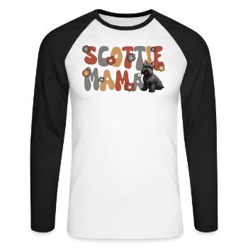 Scottish Terrier Groovy Scottie Mama - Unisex Long Sleeve Baseball T-Shirt - white/black - Front - Nik (191cm)