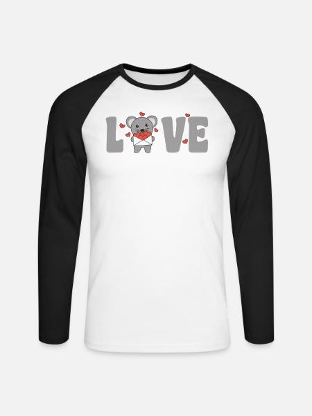Maus zum Valentinstag süße Tiere mit Herzen Love - Unisex Baseballshirt langarm - Weiß/Schwarz