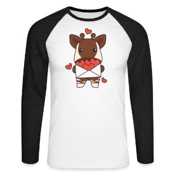 Okapi zum Valentinstag süße Tiere mit Herzen - Unisex Baseballshirt langarm - Weiß/Schwarz - Vorne - Nik (191cm)