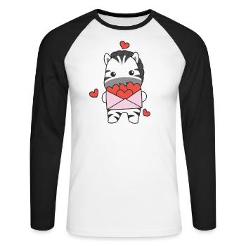 Zebra zum Valentinstag süße Tiere mit Herzen - Unisex Baseballshirt langarm - Weiß/Schwarz - Vorne - Nik (191cm)