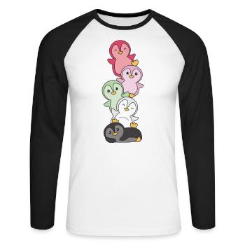 recipromantic Flag Pride LGBTQ süße Pinguin - Unisex Baseballshirt langarm - Weiß/Schwarz - Vorne - Nik (191cm)