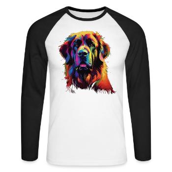 Léonberg coloré aquarelle - T-shirt baseball manches longues Homme - blanc/noir - Devant - Nik (191cm)