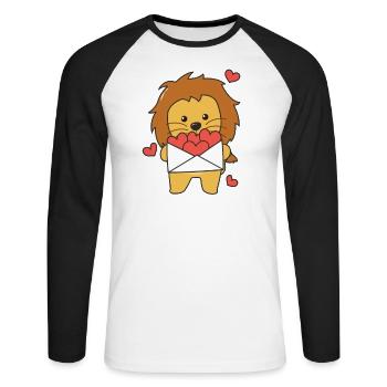 Löwe zum Valentinstag süße Tiere mit Herzen - Unisex Baseballshirt langarm - Weiß/Schwarz - Vorne - Nik (191cm)