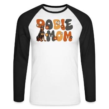 Doberman Pinscher Groovy Dobie Maman - T-shirt baseball manches longues Homme - blanc/noir - Devant - Nik (191cm)