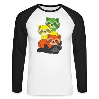 aromantic Flagge Pride LGBTQ süßer Waschbär Haufen - Unisex Baseballshirt langarm - Weiß/Schwarz - Vorne - Nik (191cm)