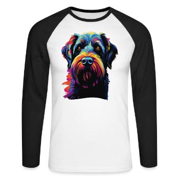 Aquarelle colorée Schnauzer géant - T-shirt baseball manches longues Homme - blanc/noir - Devant - Nik (191cm)