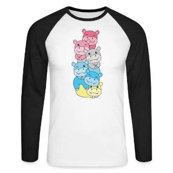 Genderflux Drapeau Pride LGBTQ Hippopotame mignon - T-shirt baseball manches longues Homme - blanc/noir - Devant - Nik (191cm)