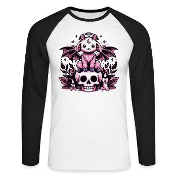 Kawaii Pastel Goth Cute Creepy Ziege Fledermaus - Unisex Baseballshirt langarm - Weiß/Schwarz - Vorne - Nik (191cm)