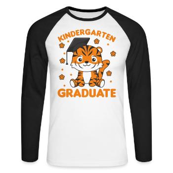 Kids Kindergarten graduate Tiger Graduation - Unisex Baseballshirt langarm - Weiß/Schwarz - Vorne - Nik (191cm)