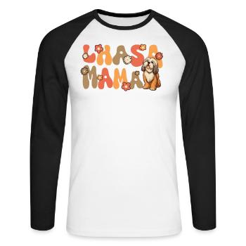 Lhasa Apso Groovy Lhasa Mama - Unisex Baseballshirt langarm - Weiß/Schwarz - Vorne - Nik (191cm)