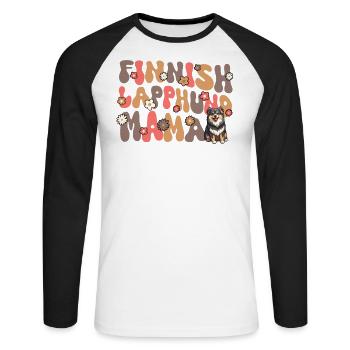 Finnish Lapphund Groovy Lapphund Mama - Unisex Baseballshirt langarm - Weiß/Schwarz - Vorne - Nik (191cm)