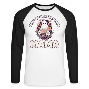 Halloween Groovy Mom Ghost Hippie Floral Vintage - Unisex Long Sleeve Baseball T-Shirt - white/black - Front - Nik (191cm)